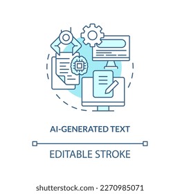 AI generated text turquoise concept icon. Virtual writer. Computer based media type abstract idea thin line illustration. Isolated outline drawing. Editable stroke. Arial, Myriad Pro-Bold fonts used