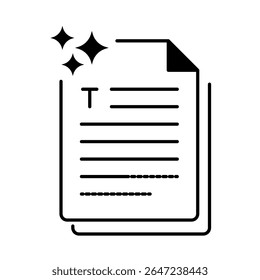 Ícone do vetor de texto gerado pelo AI. Escrita automatizada, Geração de texto de IA, Criação de conteúdo, Ferramentas de escrita digital, Aprendizagem de máquina, Assistente de escrita de IA. Estilo da estrutura de tópicos.