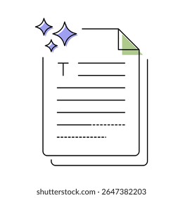 Ícone do vetor de texto gerado pelo AI. Documento com Linhas de Texto. Criação automatizada de conteúdo, geração de texto com base em IA, ferramentas inteligentes de redação, soluções de conteúdo digital.