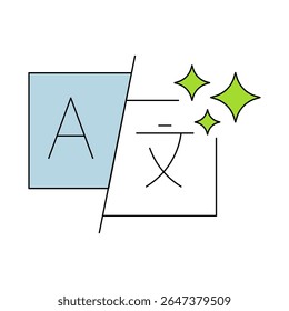 AI Generated Translation icon. Language symbols with A and X. Multilingual Translation, AI-Powered Language Tools, Cross-Language Communication. Vector illustration.