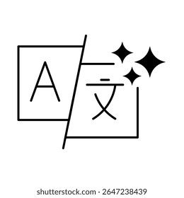 AI Generated Translation Vector icon. Language Translation, Multilingual Solutions, Machine Learning, Automated Text Translation, Global Communication, AI Technology. Outline style.
