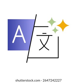 AI Generated Translation Vector icon. Language Translation, Multilingual Solutions, Machine Learning, Automated Text Translation, Global Communication, AI Technology.