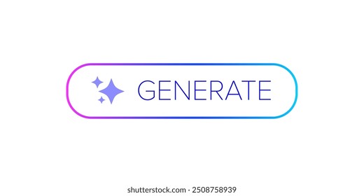 AI generated ultraviolet neon button for artificial intelligence generate app design isolated on white. Artificial intelligence generate button for web application and AI generation online tool UI