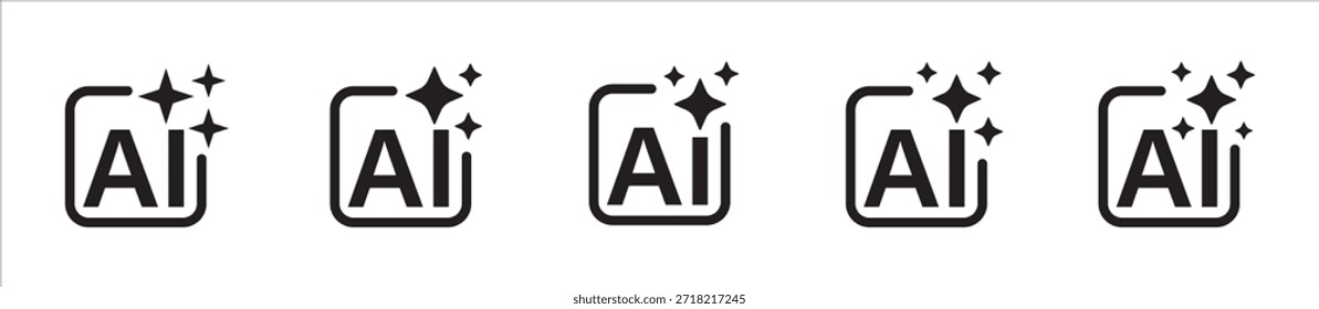 Conjunto de ícones de geração de IA. Símbolo de Conteúdo Gerado por Inteligência Artificial. Coleção de Logotipos para Criação de Imagens AI. Ícone de Automação e Aprendizado de Máquina para Aplicativo, UI UX, Interface da Web. Ilustração de vetor.