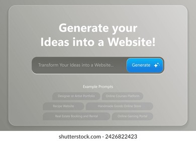 Interfaz de la herramienta de generación de IA. Sitio de la UI de inteligencia artificial. Solicitar interacción de entrada de consulta de inteligencia artificial con el modelo de lenguaje para generar ideas para el sitio web. Ilustración de vector