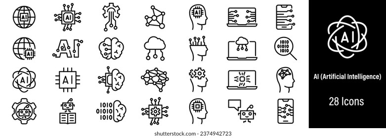 AI Generation Web Icons. Artificial Intelligence, Chat Bot, AI Technology, Future, Robot. Vector in Line Style Icons