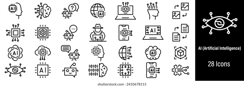 AI Generation Web Icons. Artificial Intelligence, Chat Bot, AI Technology, Future, Robot. Vector in Line Style Icons