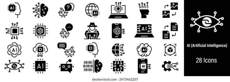 AI Generation Web Icons. Artificial Intelligence, Chat Bot, AI Technology, Future, Robot. Vector in Line Style Icons