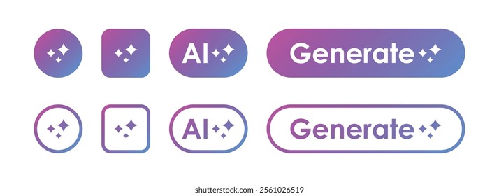 AI generative button set. UI UX elements. Vector illustration.