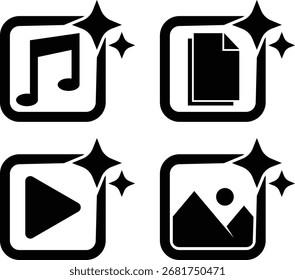 AI Generative Music, Text, Video and Image Icon Set (Conjunto de ícones de música, texto, vídeo e imagem)