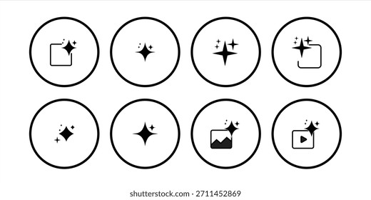 AI generator icon set. Sparkling sign. AI star and square, artificial intelligence. Vector illustration