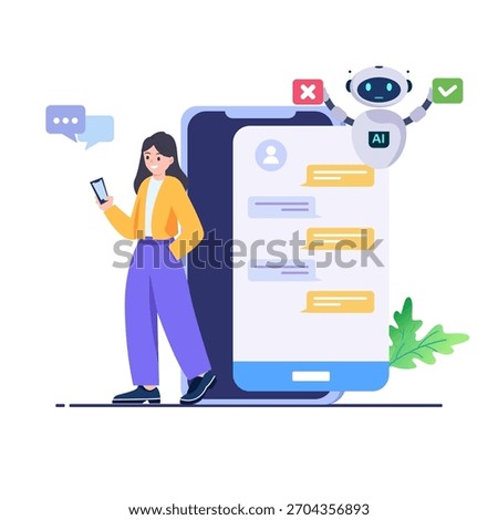 AI generator prompt with robot icon and smartphone. Interface for creating content using AI generator technology