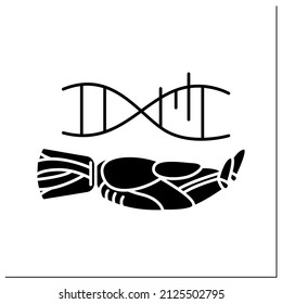 AI in genetic glyph icon. Genetic engineering. Genes data analysis software. AI diagnostic concept.Filled flat sign. Isolated silhouette vector illustration