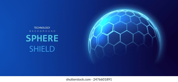 Ai globe ball protect concept. Sphere shield background. Dome barrier technology vector. Cyber protection hexagon shield futuristic design.