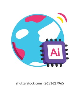 Ai Globe Chip Vector style icon. Eps 10 file