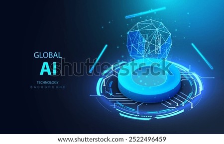 Ai globe technology. Artificial Intelligence data network isometric background. Sphere global connect. Big data center. Futuristic energy station on circuit circle.