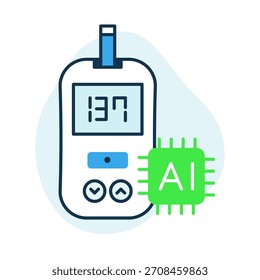 AI Glucosídeo Icon - Sistema de Monitoramento Inteligente de Glicose no Sangue com Glucosímetro e Chip de IA para Gerenciamento Preciso de Diabetes, Ideias de Saúde e Dados em Tempo Real