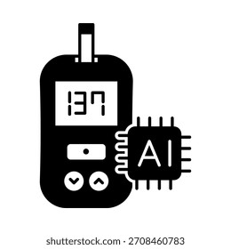 AI Glucometer Icon – Smart Blood Glucose Monitoring System with Glucometer and AI Chip for Accurate Diabetes Management and Real-Time Health Insights