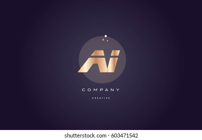 ai a i  gold yellow golden metal metallic bold luxury product modern creative gradient alphabet company logo design vector icon template