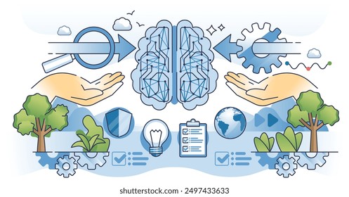 AI governance as artificial intelligence technology control outline concept. Modern technology standards management and regulation for EU user protection and data safety issues vector illustration.