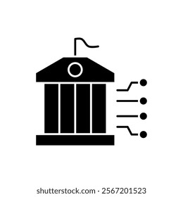 AI in government solid icon design. Implementation AI in government sector. Government building with circuit design