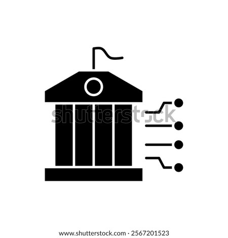 AI in government solid icon design. Implementation AI in government sector. Government building with circuit design