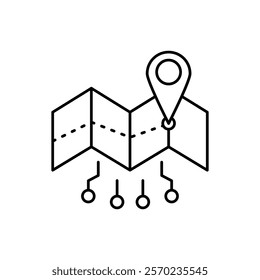 AI in GPS navigation line icon design. Implementation AI in GPS navigation. Map with location pin and circuits line design