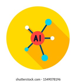 AI Graph Circle Icon. Vector Illustration with Long Shadow. Computer Item.