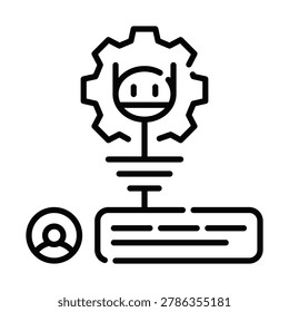 AI grounding and factual verification icon. Artificial intelligence connecting to real world data and knowledge base metaphor for LLM reliability. Vector line spot illustration.