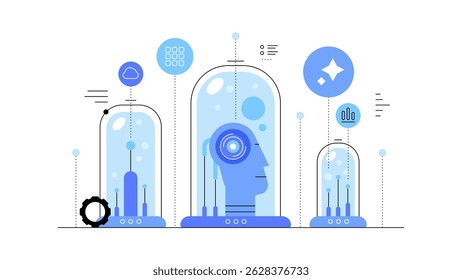 Ai growing in a laboratory. Flat illustration. Vector file.