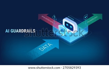 AI Guardrails concept showing AI system filtered data - vector isometric technology infographic - great for artificial intelligence technology business presentations about AI data safety