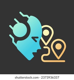 AI Führt Farbverlauf-Glyph-Symbol mit Linie Kunst für dunkles Thema. Reiseroute maschinelles Lernen. Kluger Reiseplaner. Einzige farbige Vektorgrafik für den Nachtmodus. Festes lineares Piktogramm