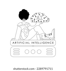 AI guy and server illustrated in linear vector style with AI theme