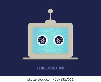 AI Hallucination concept. LLM large language model misinterprets things, producing confusing or inaccurate AI results. Artificial Intelligence Hallucination vector illustration on dark background