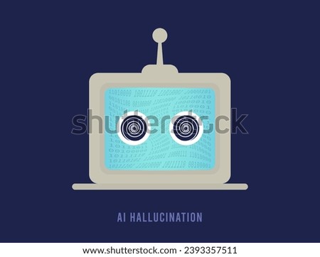 AI Hallucination concept. LLM large language model misinterprets things, producing confusing or inaccurate AI results. Artificial Intelligence Hallucination vector illustration on dark background Stock foto © 