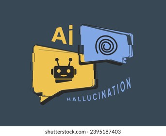 AI Hallucination concept. LLM misinterprets, AI errors. Illustrating Artificial Intelligence and Big Data Hallucination. Vector isolated illustration on dark background with icons