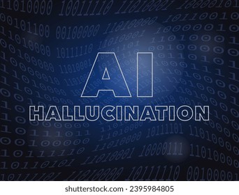 AI Hallucination - LLM misinterprets, AI lying and making mistakes. Artificial Intelligence and Big Data Hallucination vector isolated illustration on black background with icons