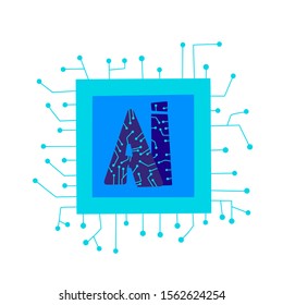 AI hand drawn icon. Artificial intelligence emblem. Neural networks concept. Vector illustration.
