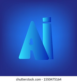 AI hand drawn letters. Artificial intelligence emblem. Neural networks concept. Vector illustration.