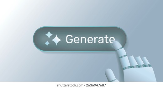 AI hand pressing prompt generate button, Generate with AI button. Artificial intelligence and Machine learning technology concept