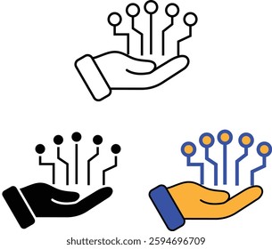 AI Hand Technology Icon set Hand Holding Digital Circuit for Artificial Intelligence, Innovation, and Technology Support with Transparent Background

