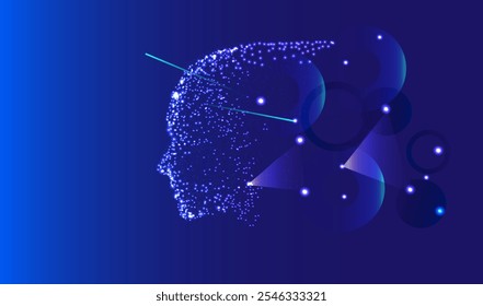 dados de circuito de cabeça de ai, silhueta de perfil de face de tecnologia