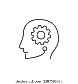 AI Head with Cog Wheel vector concept outline icon or symbol
