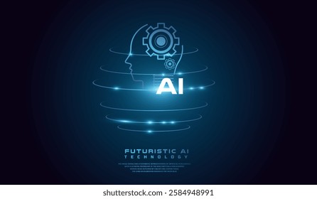 The AI head concept Vector illustration. Technological Digital Brain and Artificial Intelligence Head, with Isometric Vector banner for AI head system.