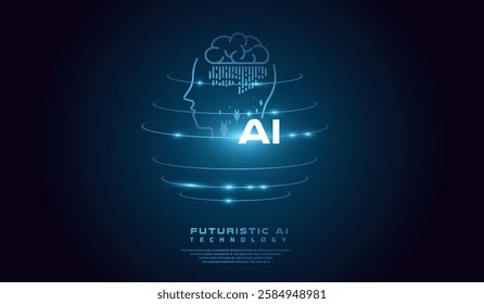 The AI head concept world background Vector illustration. and Artificial Intelligence, Isometric Vector banner for AI, Deep Learning, Technological Digital Brain.