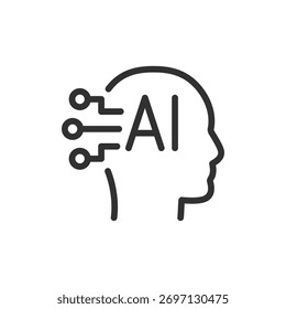 Cabeza de la IA, icono lineal. Inteligencia artificial y concepto de tecnología. Línea con trazo editable.