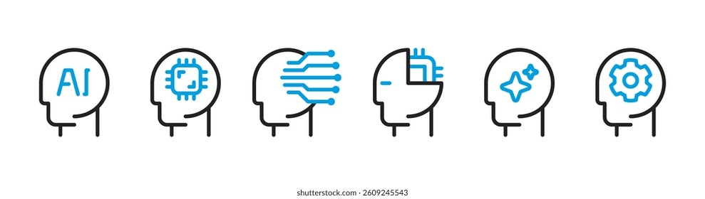 AI Head Profile Dualtone Icons for Technology Apps, Machine Learning Projects, and Future Innovation Designs