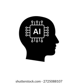 AI Kopf Silhouette mit eingebettetem Mikrochip Prozessor Icon Design