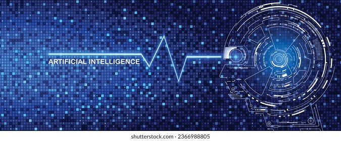 AI head of smart robot symbol element with digital number display template vector. Artificial intelligence information online data transfer concept illustration.