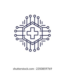 AI in healthcare icon, Artificial intelligence line vector